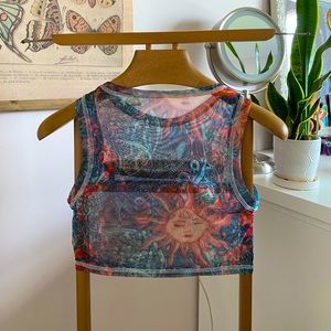Sheer Sun Patterned Cropped Top